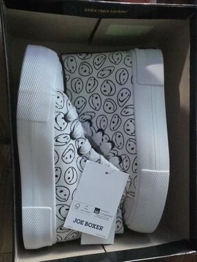Joe Boxer White and Black Smiley Face High-Top Sneakers